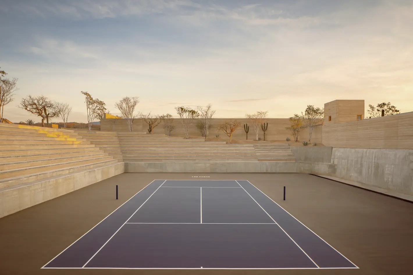 Tennis court at golden hour